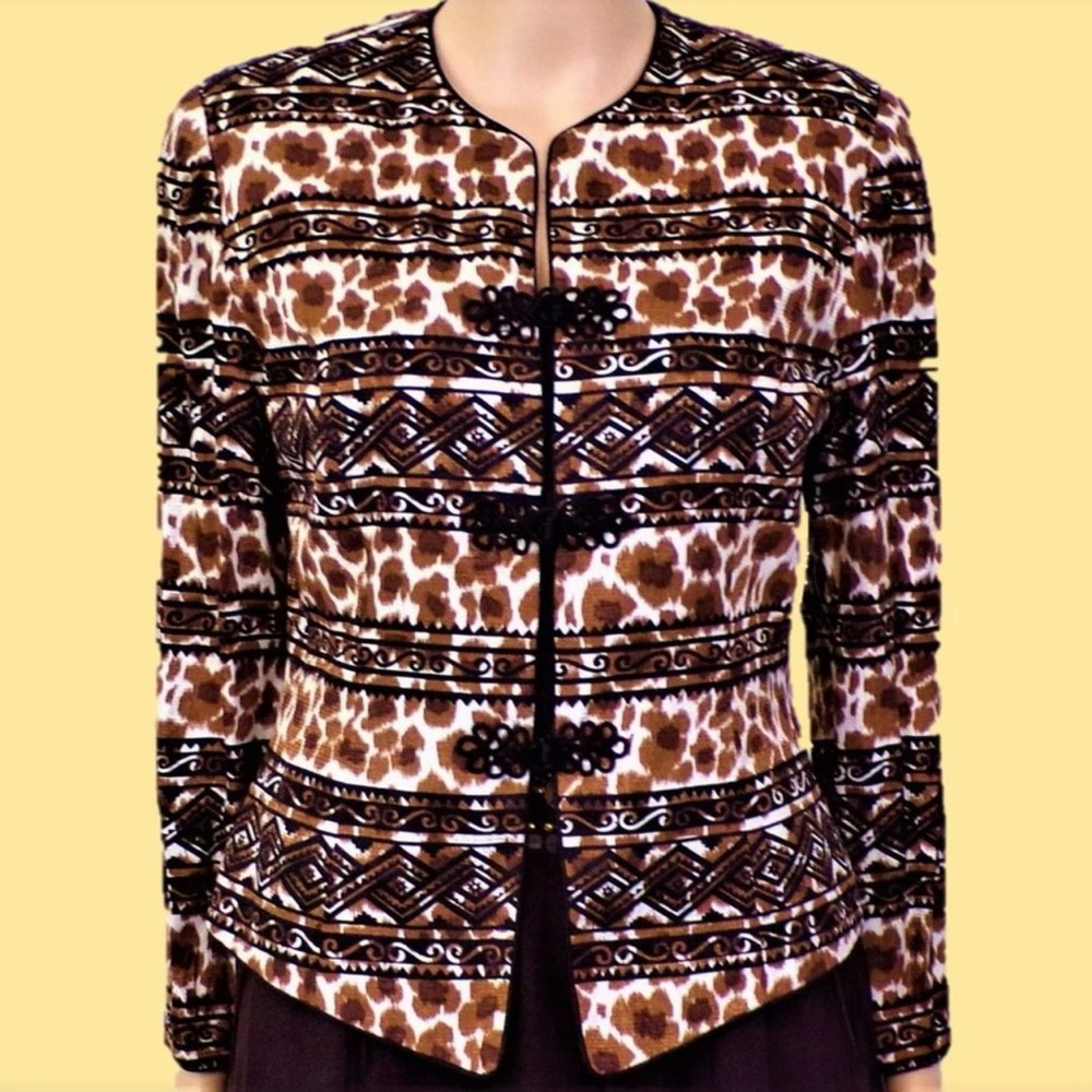 Adrianna Papell Safe Silk 100% Silk Lightweight Jacket Brown Black Ivory 16